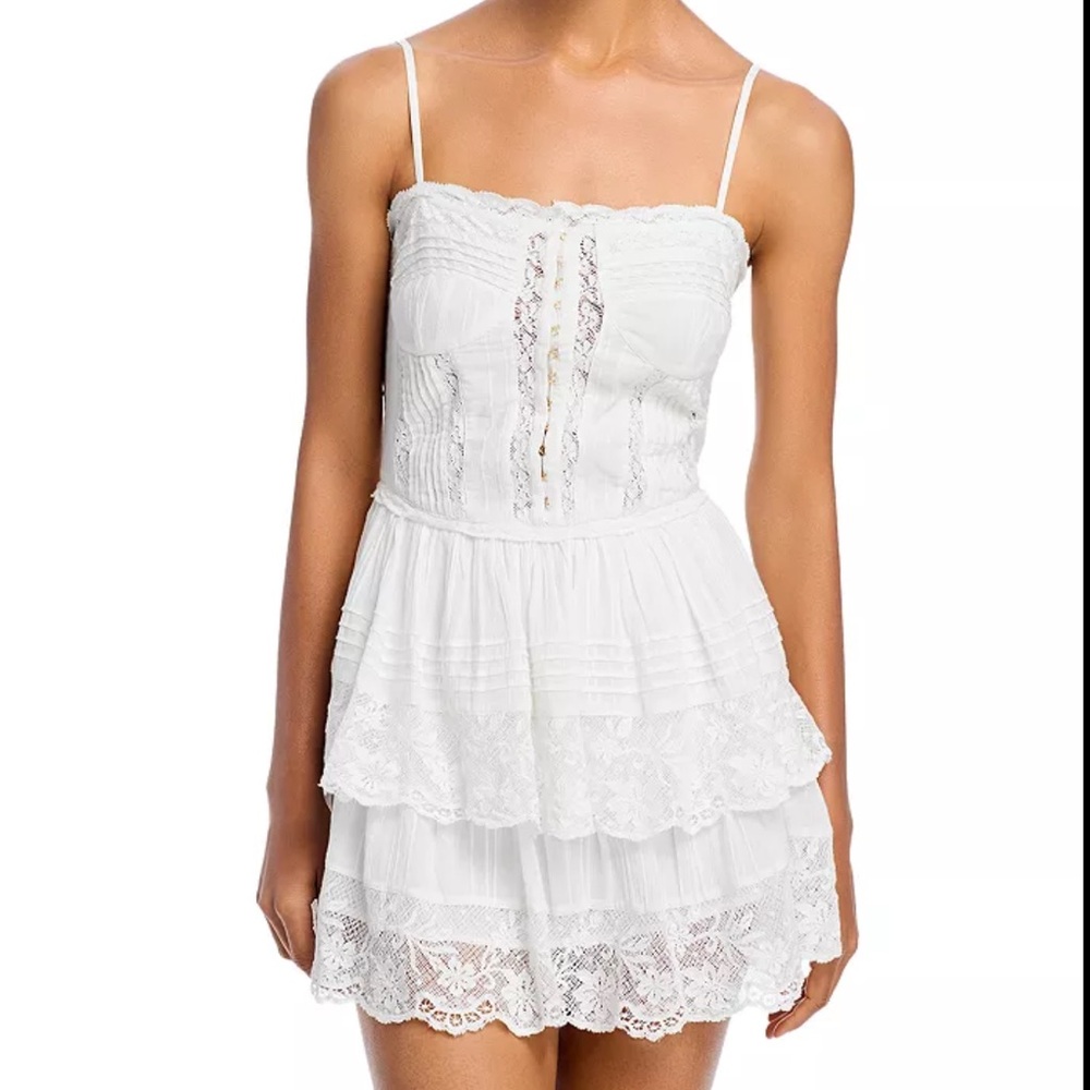 LOVESHACKFANCY WHITE NERIDA MINI DRESS RUFFLES SIZE 14